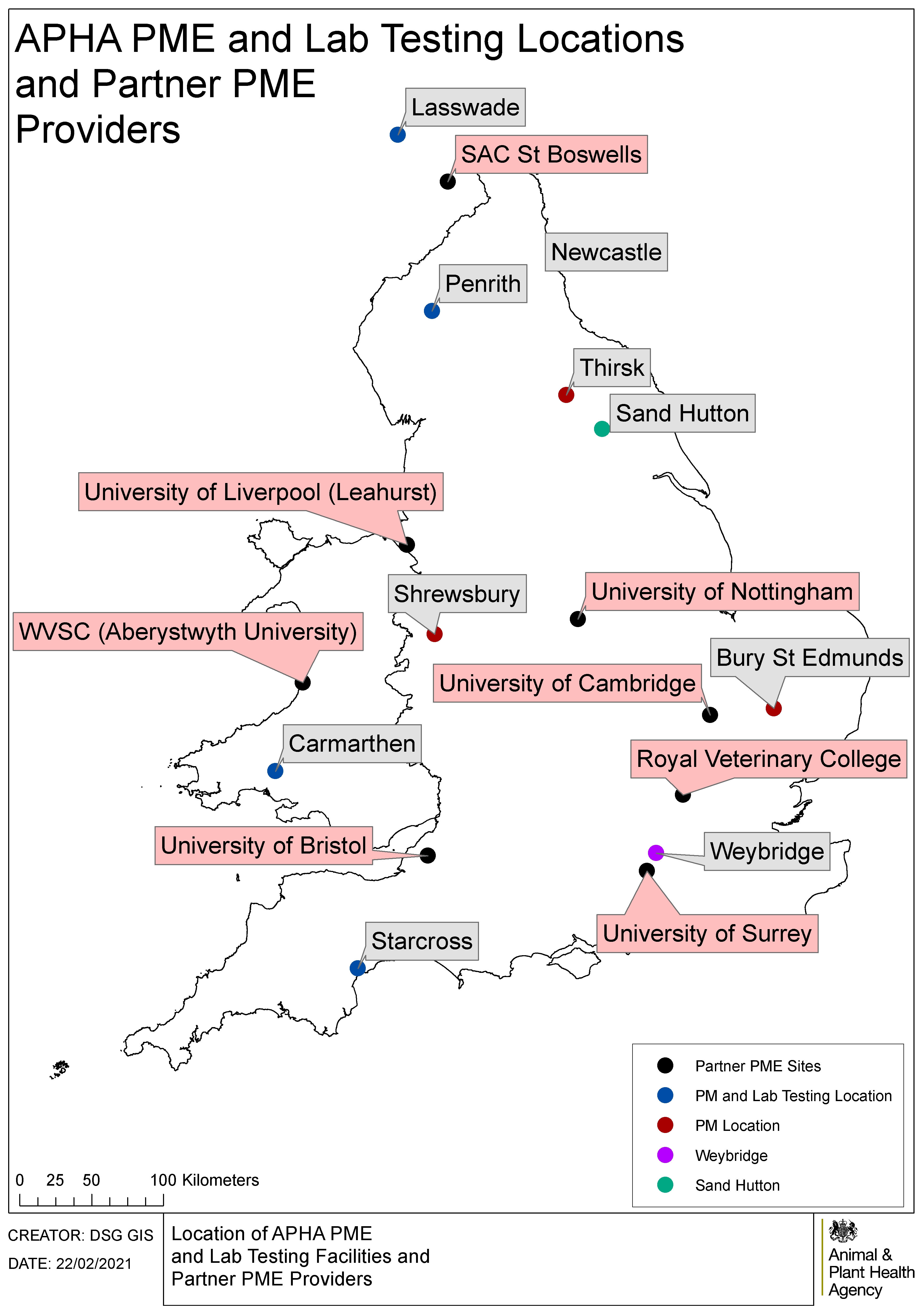 Map of PME and Lab testing locations and partner PME providers